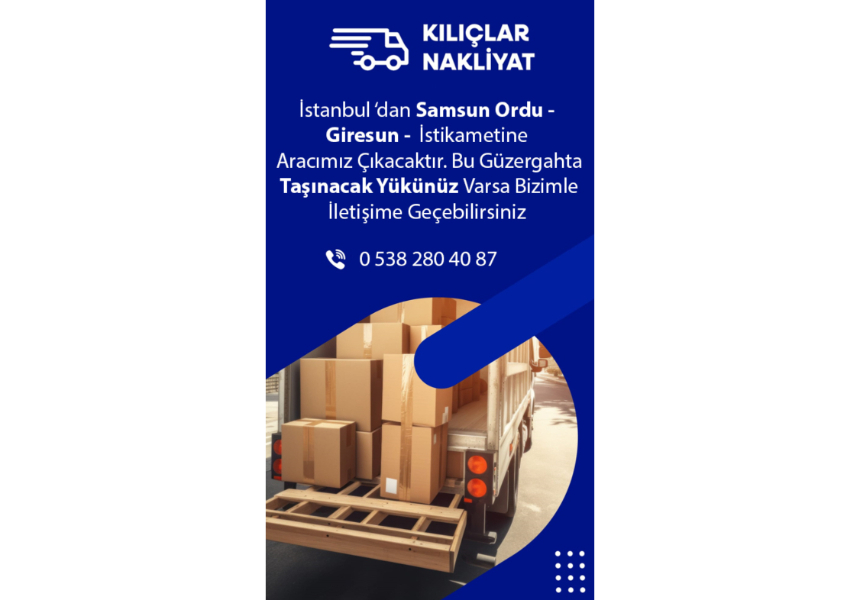 İstanbul - Samsun - Ordu - Giresun İstikametine Aracımız Çıkacaktır